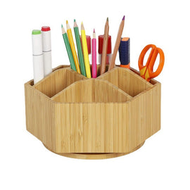 walowalo Bamboo Rotating Art Supply Organizer Holds  Pencils Spinning Crayon Marker Organzier Holder Christmas Gift Desk Brush Storage for Office Classroom Organization Stationary