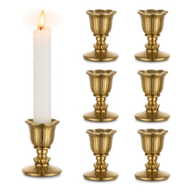 Vintage Candlestick Candle Holders Brass Taper Gold Candle Stick Victorian Style for Table Centerpiece Wedding Reception Festive Christmas Mantel Decoration or Home Decor Set of 6
