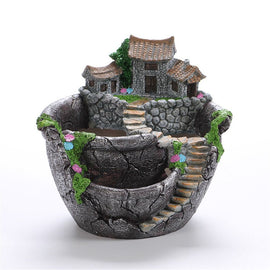 Fairy Garden Planter Plants Pot Tiny Creative Flowers Succulent Plants Fairy House Pot Holders Hanging Garden Design with Sweet House (Sliver)