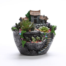 Fairy Garden Planter Plants Pot Tiny Creative Flowers Succulent Plants Fairy House Pot Holders Hanging Garden Design with Sweet House (Sliver) - 0