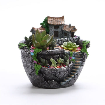 Fairy Garden Planter Plants Pot Tiny Creative Flowers Succulent Plants Fairy House Pot Holders Hanging Garden Design with Sweet House (Sliver) - 0