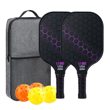 Purple Pickleball Set With 2 Paddles-4 Balls And Gray Carrying Bag