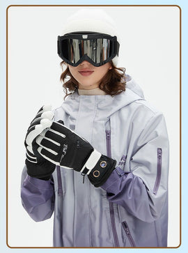 Winter Self-Heating Windproof Touchscreen Gloves-White Black - 0