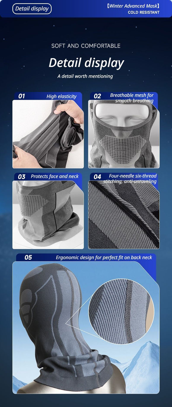 Black and Grey Unisex Windproof Ski Balaclava, Thermal Neck Gaiter & Motorcycle Face Mask