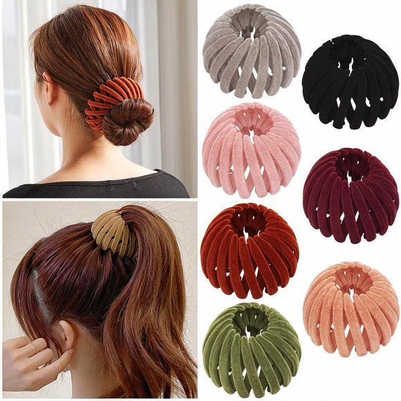 Women's Velvet Magic Bun Holder Expandable 6-13cm Quick Updo Hair Clip Grey 1pc Spring