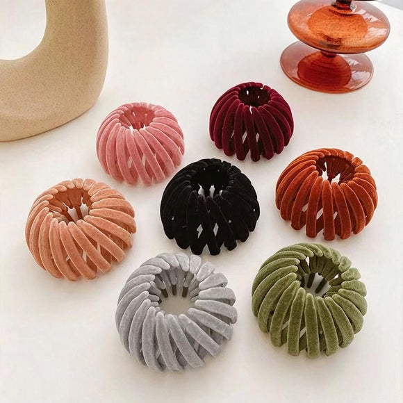 Pink Velvet Bun Cage Clip Fast Hair Updo Tool for Thick Hair Women's Styling Accessory 1pc Party