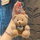 Brown Plush Bear Bag Charm With Pearl Heart Detail, Soft Plush Pendant, Cute Holiday Accessory for Christmas & Halloween Gift‑giving-1