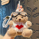 Plush Bear Keychain Wearing White Outfit With Red Heart, Portable Bag Pendant, Sweet Small Gift for Christmas & Halloween Celebration-1
