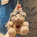 Plush Bear Bag Charm In Brown Outfit With Red Heart, Soft Mini Doll Pendant, Lovely Trinket for Christmas & Halloween Holiday Presents-1