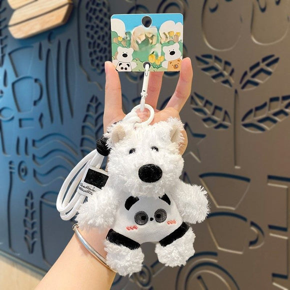 Cute West Highland Dog Plush Pendant In Panda Style, Soft Stuffed Bag Ornament, Novelty Small Gift for Christmas & Halloween Party