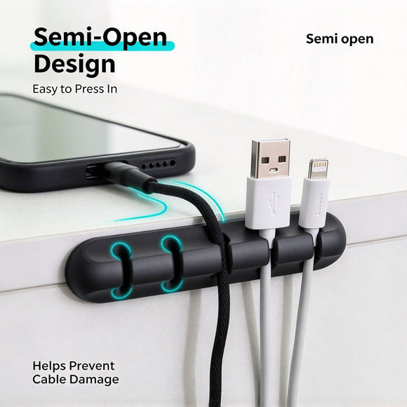 Black 3‑Hole Desktop Cable Organizer 3Pcs Cord Clamp Charging Wire Holder, Desktop Cable Fixer Neat Arrangement Gadget Halloween Office Supply Gift