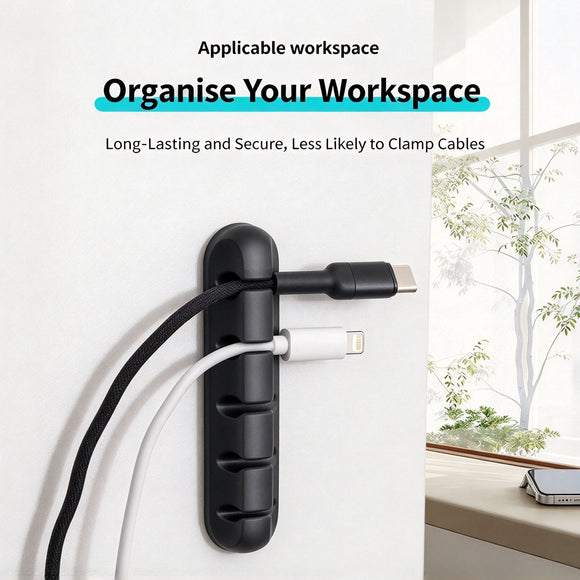 Black 7‑Hole Desktop Wire Organizer 3Pcs Cable Clamp For Phone Charging Data Line, Desk Cord Arrangement Accessory Holiday Surprise Gift
