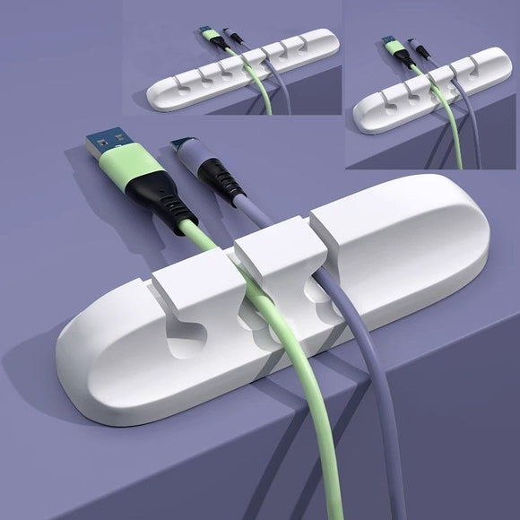 White Mixed 3+5+7 Hole Cable Organizer Clips 3Pcs Desktop Charging Data Cord Holder, Multi‑Specification Wire Fixer Halloween Christmas Desk Gift