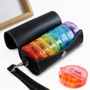 Round Portable Pill Organizer Black PU Leather Large Capacity Medicine Storage Box, Weekly Travel Medication Case Halloween Christmas Gift-1