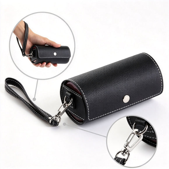 All Black Round Portable PU Leather Pill Organizer Large Capacity Medicine Box, Compact Weekly Pill Case Halloween Holiday Present