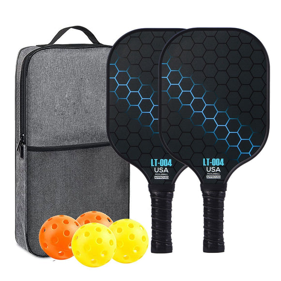 Yellow Pickleball Set With 2 Paddles-4 Balls And Black Carrying Bag