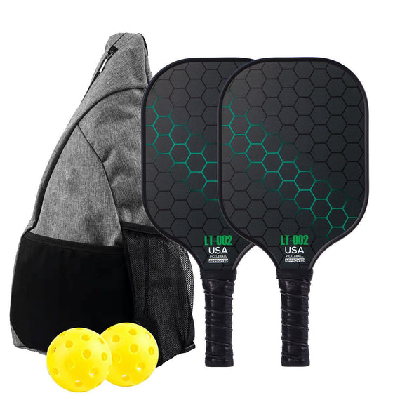 Yellow Pickleball Set With 2 Paddles-4 Balls And Gray Carrying Bag