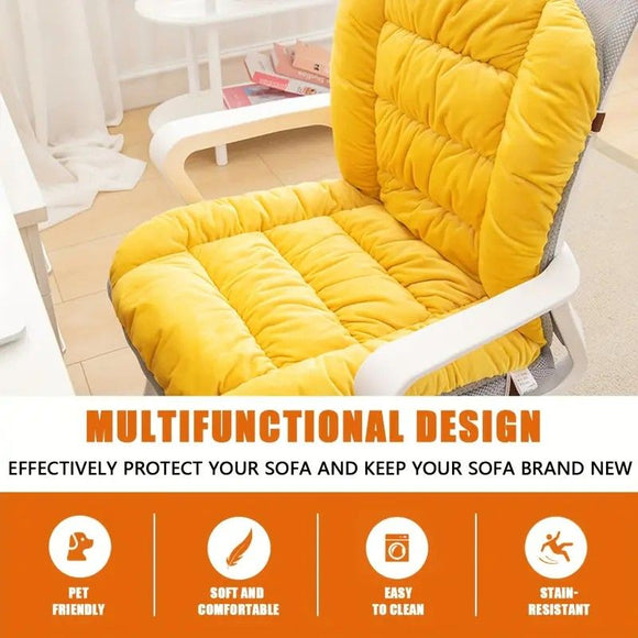 Winter Thick Fleece Seat & Back Cushion Set - 90cm Sofa Office Chair Warmer （sandy beige）