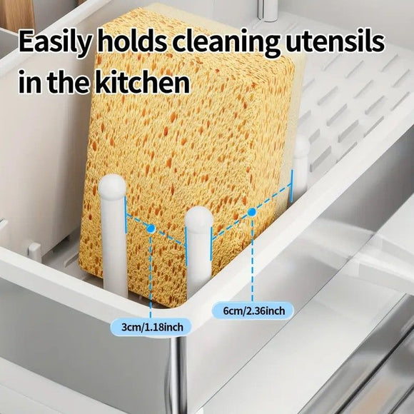 No Drill 360° Rotating Drain Sponge Holder with Tray Kitchen Sink Organizer(WHITE)