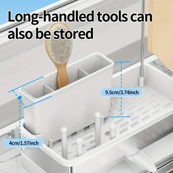 No Drill 360° Rotating Drain Sponge Holder with Tray Kitchen Sink Organizer(WHITE)
