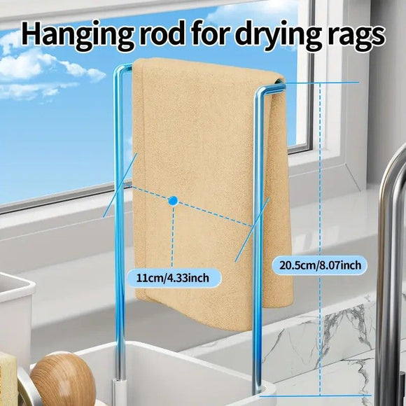 No Drill 360° Rotating Drain Sponge Holder with Tray Kitchen Sink Organizer AU(BLACK)