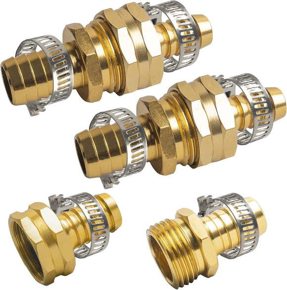 Hose Repair Connectors with Claps, 5/8" Aluminum Garden Hose Repair Kit, Female and Male Hose Connectors & Fitting with Stainless Steel Clamp, 3 pack