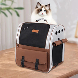 Cat Backpack Carrier - Lightweight, Foldable, Shape-Retaining Travel Bag for Cats and Small Dogs up to 8kg(Milk coffee color)