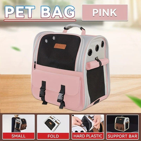 Cat Backpack Carrier - Lightweight, Foldable, Shape-Retaining Travel Bag for Cats and Small Dogs up to 8kg(Sakura powder)