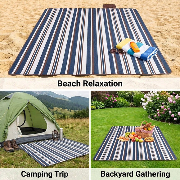 Double-layer Nylon Picnic Mat High-density Waterproof Base + Nylon Padding Lightweight Foldable with Carry Handle Machine Washable & Easy Care  Ideal for Beach Camping Park Outdoor Picnics(200*200CM)