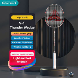 ESPER V-1 Thunder Wedge 5U Ultra-Light Badminton Racket, 30T Graphene Carbon Fiber, 6.8mm Slim Shaft, Balanced Offense and Defense, Lightweight Recreational Racket.(silver gray)