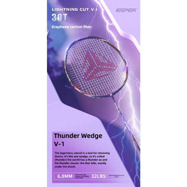 ESPER V-1 Thunder Wedge 5U Ultra-Light Badminton Racket, 30T Graphene Carbon Fiber, 6.8mm Slim Shaft, Balanced Offense and Defense, Lightweight Recreational Racket.(silver gray) - 0
