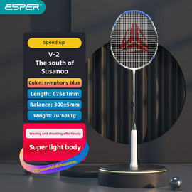 ESPER Explorer V2 Susanoo 7U Ultra-Light Badminton Racket 30T/40T High-Elastic Carbon Fiber with Grip and Gift Box Suitable for Beginners and Advanced Players.（blue)
