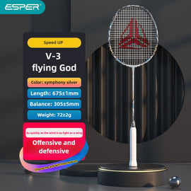 ESPER V3 Badminton Racket 72g Ultra-Light 6U Graphene Carbon All-Around Professional Match Training Durable Stylish Racket（silver)