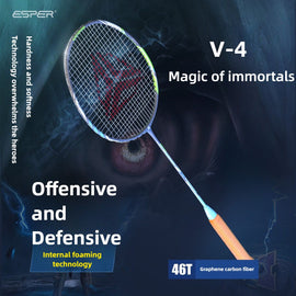 ESPER V4 Badminton Racket 82g Lightweight 4U Full Carbon Fiber All-Around Professional Match Training Durable Stylish Racket(Fluorescent yellow-green) - 0