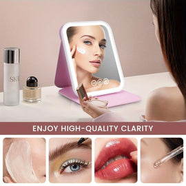 LED Makeup Mirror with Lights, 3 Color Modes Touch Control, Rechargeable Travel Vanity Mirror(pink) - 0
