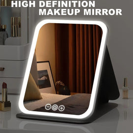 LED Makeup Mirror with Lights, 3 Color Modes Touch Control, Rechargeable Travel Vanity Mirror(BLACK)