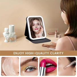 LED Makeup Mirror with Lights, 3 Color Modes Touch Control, Rechargeable Travel Vanity Mirror(BLACK) - 0