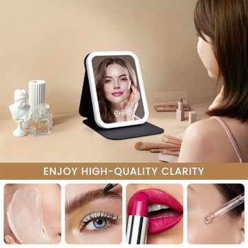 LED Makeup Mirror with Lights, 3 Color Modes Touch Control, Rechargeable Travel Vanity Mirror(BLACK) - 0
