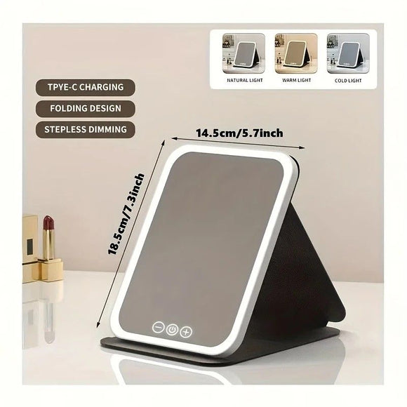 LED Makeup Mirror with Lights, 3 Color Modes Touch Control, Rechargeable Travel Vanity Mirror(BLACK)