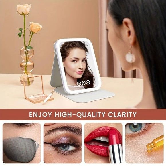 LED Makeup Mirror with Lights, 3 Color Modes Touch Control, Rechargeable Travel Vanity Mirror(BLACK)