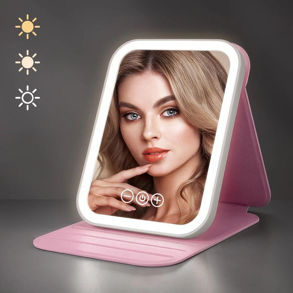 LED Makeup Mirror with Lights, 3 Color Modes Touch Control, Rechargeable Travel Vanity Mirror(BLACK)