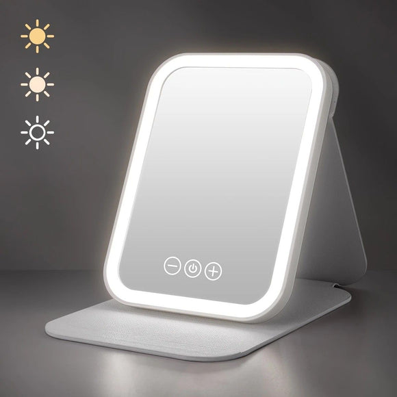 LED Makeup Mirror with Lights, 3 Color Modes Touch Control, Rechargeable Travel Vanity Mirror(BLACK)