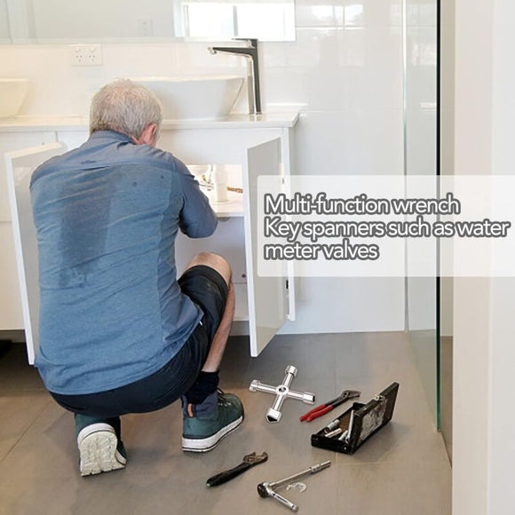 4-in-1 Universal Electrical Cabinet Wrench for Elevators and Valves Silver Multifunctional Tool Wrench