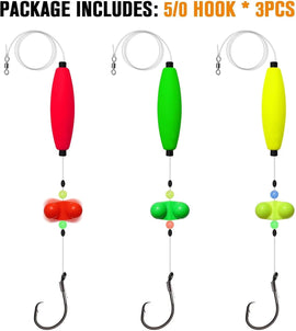 Pre-Tied Catfish Rig System, 23 Inch 55LB Santee Cooper Catfish Float Rig with Adjustable EVA Slip Float and High Carbon Circle Hooks 5/0 6/0 8/0, Ready-to-Fish for River and Bank Fishing( Cigar Float-5/0Hook * 3PCS) - 0