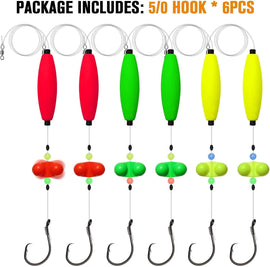 Pre-Tied Catfish Rig System, 23 Inch 55LB Santee Cooper Catfish Float Rig with Adjustable EVA Slip Float and High Carbon Circle Hooks 5/0 6/0 8/0, Ready-to-Fish for River and Bank Fishing(Cigar Float-5/0Hook * 6PCS) - 0
