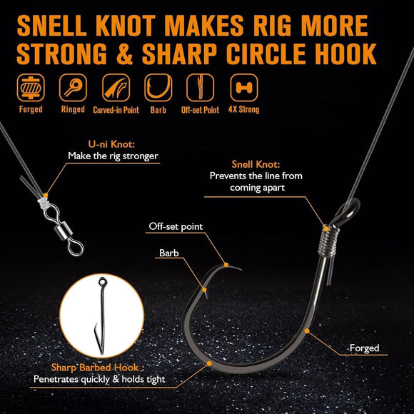 Pre-Tied Catfish Rig System, 23 Inch 55LB Santee Cooper Catfish Float Rig with Adjustable EVA Slip Float and High Carbon Circle Hooks 5/0 6/0 8/0, Ready-to-Fish for River and Bank Fishing(Cigar Float-5/0Hook * 6PCS)