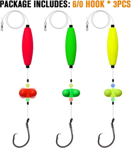 Pre-Tied Catfish Rig System, 23 Inch 55LB Santee Cooper Catfish Float Rig with Adjustable EVA Slip Float and High Carbon Circle Hooks 5/0 6/0 8/0, Ready-to-Fish for River and Bank Fishing(Cigar Float-6/0Hook * 3PCS) - 0