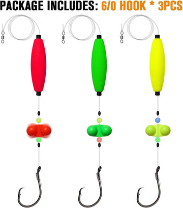 Pre-Tied Catfish Rig System, 23 Inch 55LB Santee Cooper Catfish Float Rig with Adjustable EVA Slip Float and High Carbon Circle Hooks 5/0 6/0 8/0, Ready-to-Fish for River and Bank Fishing(Cigar Float-6/0Hook * 3PCS) - 0