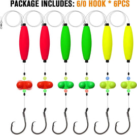 Pre-Tied Catfish Rig System, 23 Inch 55LB Santee Cooper Catfish Float Rig with Adjustable EVA Slip Float and High Carbon Circle Hooks 5/0 6/0 8/0, Ready-to-Fish for River and Bank Fishing(Cigar Float-6/0Hook * 6PCS) - 0