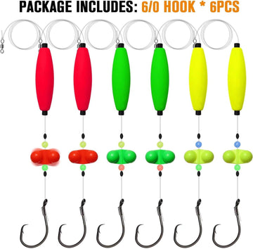 Pre-Tied Catfish Rig System, 23 Inch 55LB Santee Cooper Catfish Float Rig with Adjustable EVA Slip Float and High Carbon Circle Hooks 5/0 6/0 8/0, Ready-to-Fish for River and Bank Fishing(Cigar Float-6/0Hook * 6PCS) - 0